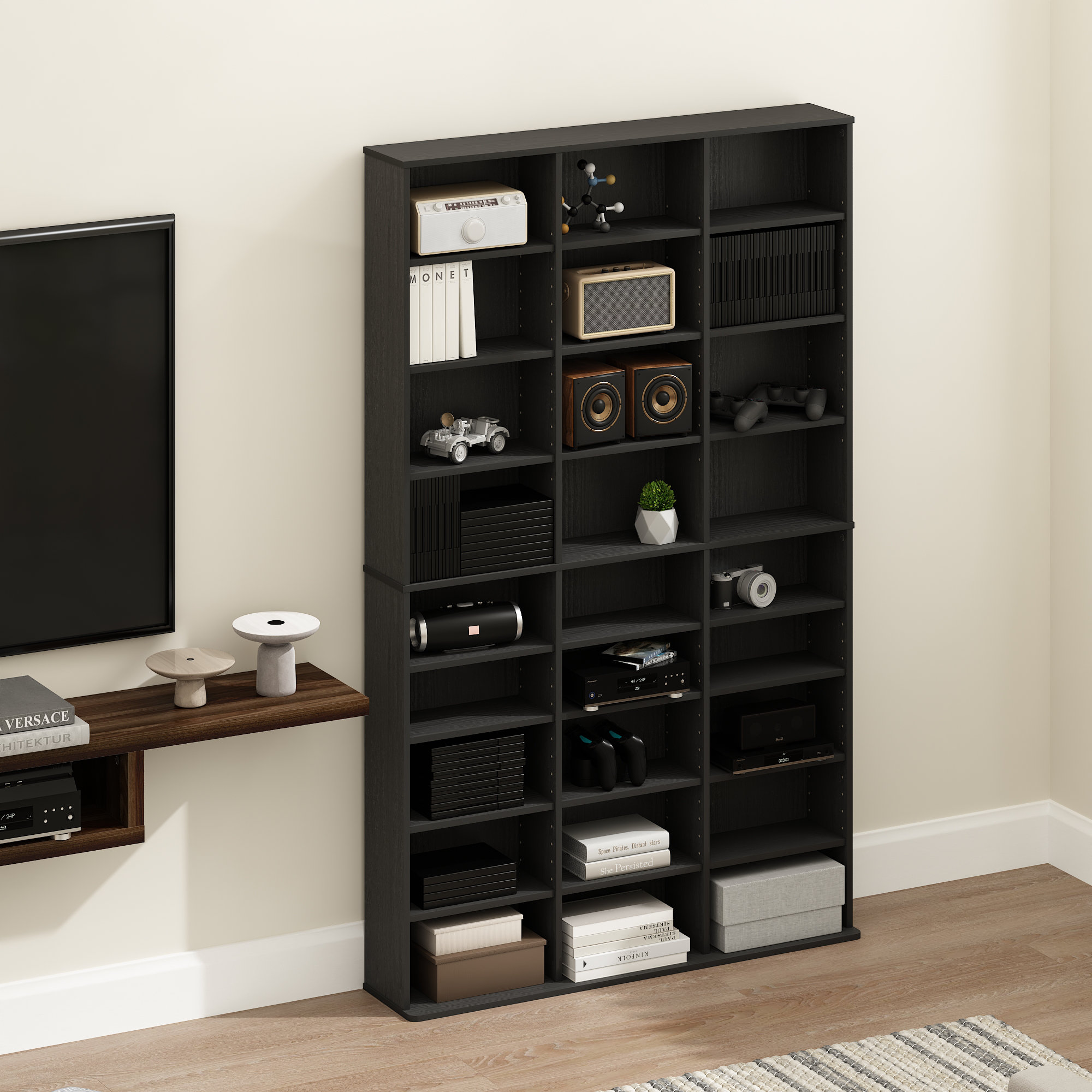 Ebern Designs 24-Shelf Multimedia Media Storage Tower Rack with